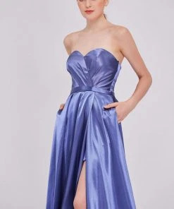 Formal Gowns J'Adore Dresses - J16031 Strapless Sweetheart High Slit Silky Satin Gown
