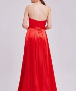 Formal Gowns J'Adore Dresses - J16031 Strapless Sweetheart High Slit Silky Satin Gown