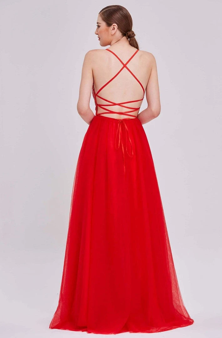 Formal Gowns J'Adore Dresses - J16046 Sequin Tulle A-Line Dress With Slit 6 Formal Gowns J'Adore Dresses - J16046 Sequin Tulle A-Line Dress With Slit