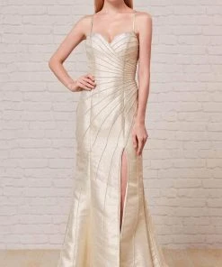 J'Adore Dresses - J18047 Bead-Trimmed High Slit Mermaid Gown