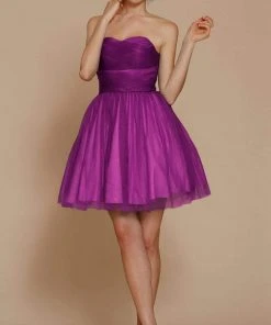 J'Adore Dresses - J5081 Strapless Ruched Bodice Fit And Flare Tulle Dress Cocktail Dresses