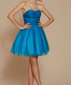 J'Adore Dresses - J5081 Strapless Ruched Bodice Fit And Flare Tulle Dress Cocktail Dresses