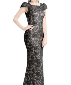 Formal Gowns J'Adore Dresses - J5085 Scoop Neck Keyhole Back Allover Lace Sheath Dress