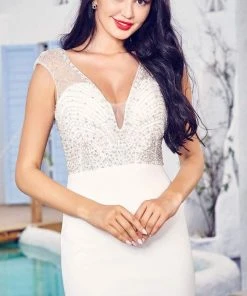 Formal Gowns J'Adore Dresses - JM005 Beaded Plunging V Neck Sheath Dress 13 Formal Gowns J'Adore Dresses - JM005 Beaded Plunging V Neck Sheath Dress