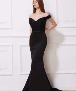 J'Adore Dresses - J12001 Off Shoulder Lace Bodice Trumpet Gown Prom Dresses
