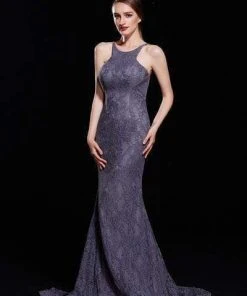 J'Adore Dresses - J12002 Allover Lace Backless Ruffle Accent Mermaid Gown