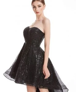 J'Adore Dresses - J12023 Sequined Sweetheart Bodice High Low Dress