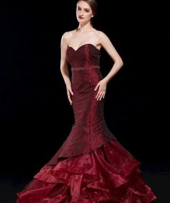 Formal Gowns J'Adore Dresses - J12035 Strapless Rosette Motif Ruffled Mermaid Gown
