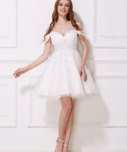 J'Adore Dresses - J12037 Off Shoulder Sweetheart Neckline Tulle Cocktail Dress Cocktail Dresses