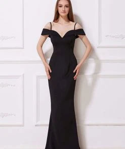 J'Adore Dresses - J12040 Seamed Off-Shoulder Sheath Dress Formal Gowns