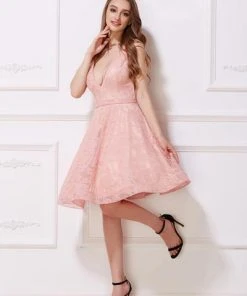 J'Adore Dresses - J12053 Lace Deep V-neck A-line Cocktail Dress Cocktail Dresses