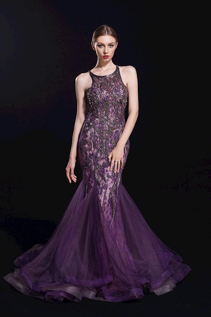 Formal Gowns J'Adore Dresses - J12067 Embellished Halter Tulle Mermaid Dress 3 Formal Gowns J'Adore Dresses - J12067 Embellished Halter Tulle Mermaid Dress