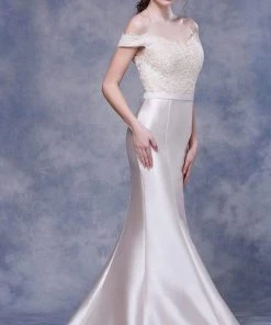 Formal Gowns J'Adore Dresses - J13058 Beaded Off-Shoulder Trumpet Gown