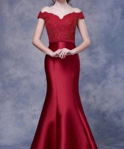 Formal Gowns J'Adore Dresses - J13058 Beaded Off-Shoulder Trumpet Gown