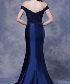 Formal Gowns J'Adore Dresses - J13058 Beaded Off-Shoulder Trumpet Gown