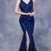 J'Adore Dresses - J13061 Lace V-Neck Ruffled Gown With Slit Formal Gowns