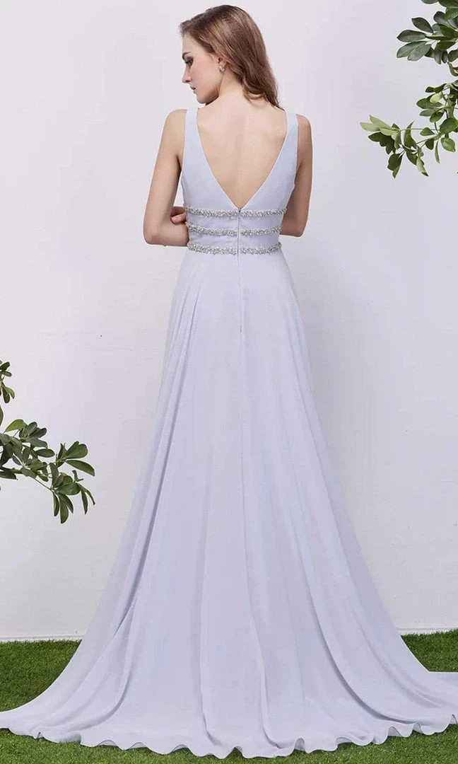 J'Adore Dresses - J13068 Plunging V-Neck Embellished Waist Gown 4 J'Adore Dresses - J13068 Plunging V-Neck Embellished Waist Gown