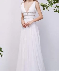 J'Adore Dresses - J13068 Plunging V-Neck Embellished Waist Gown 9 J'Adore Dresses - J13068 Plunging V-Neck Embellished Waist Gown
