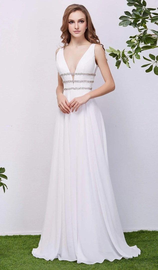 J'Adore Dresses - J13068 Plunging V-Neck Embellished Waist Gown 6 J'Adore Dresses - J13068 Plunging V-Neck Embellished Waist Gown