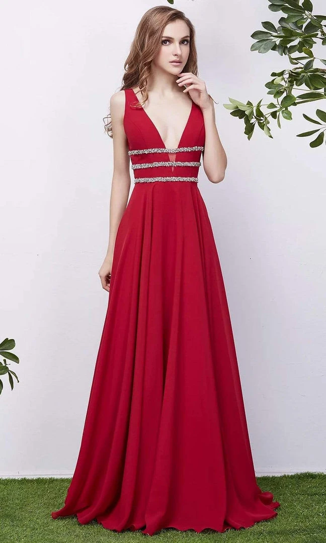 J'Adore Dresses - J13068 Plunging V-Neck Embellished Waist Gown 5 J'Adore Dresses - J13068 Plunging V-Neck Embellished Waist Gown