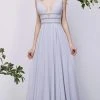 J'Adore Dresses - J13068 Plunging V-Neck Embellished Waist Gown 1 J'Adore Dresses - J13068 Plunging V-Neck Embellished Waist Gown