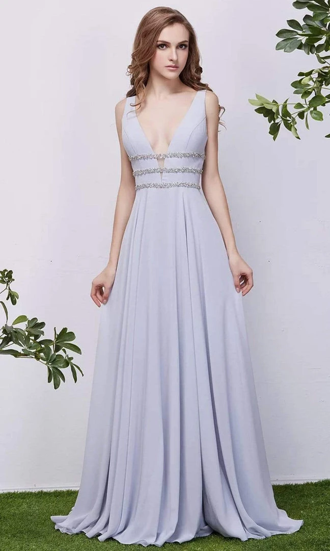 J'Adore Dresses - J13068 Plunging V-Neck Embellished Waist Gown 3 J'Adore Dresses - J13068 Plunging V-Neck Embellished Waist Gown