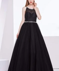 Formal Gowns J'Adore Dresses - J14001 Sleeveless Embellished Halter Tulle Ballgown