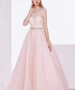 Formal Gowns J'Adore Dresses - J14001 Sleeveless Embellished Halter Tulle Ballgown