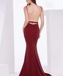 Formal Gowns J'Adore Dresses - J14010 Deep V-neck Sparkle Jersey Trumpet Dress