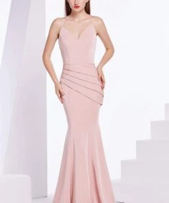 Formal Gowns J'Adore Dresses - J14013 Satin Plunging V-neck Trumpet Dress