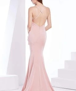 Formal Gowns J'Adore Dresses - J14013 Satin Plunging V-neck Trumpet Dress