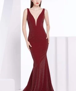 J'Adore Dresses - J14020 Deep V-neck Tulle Mermaid Dress 5 J'Adore Dresses - J14020 Deep V-neck Tulle Mermaid Dress