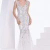 J'Adore Dresses - J14030 Embellished Plunging V-neck Tulle Trumpet Dress Formal Gowns