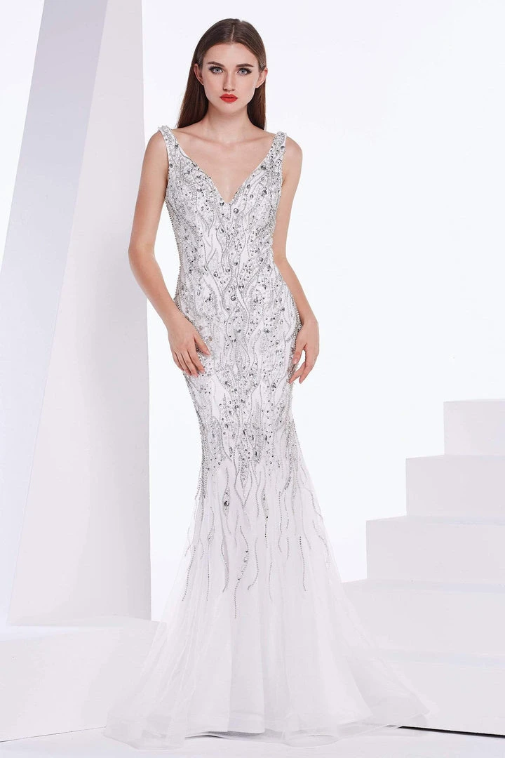 J'Adore Dresses - J14030 Embellished Plunging V-neck Tulle Trumpet Dress Formal Gowns 3 J'Adore Dresses - J14030 Embellished Plunging V-neck Tulle Trumpet Dress Formal Gowns