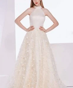 Formal Gowns J'Adore Dresses - J14036 Embroidered Tulle High Halter Ballgown