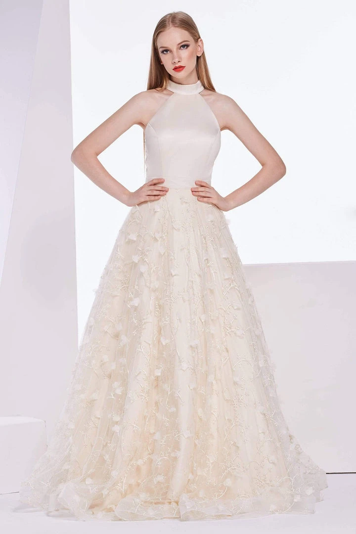 Formal Gowns J'Adore Dresses - J14036 Embroidered Tulle High Halter Ballgown 3 Formal Gowns J'Adore Dresses - J14036 Embroidered Tulle High Halter Ballgown