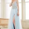 Formal Gowns J'Adore Dresses - J14042 Beaded Deep V-neck Tulle A-line Dress