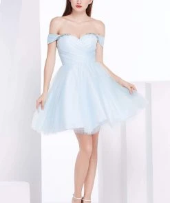 J'Adore Dresses - J14074 Ruched Off-Shoulder Cocktail Dress Cocktail Dresses