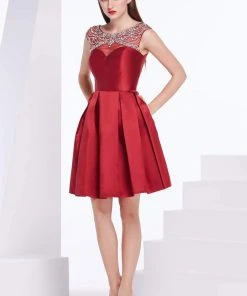 J'Adore Dresses - J14082 Beaded Scoop Neck Mikado A-line Dress Cocktail Dresses