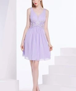 J'Adore Dresses - J14083 Lace V-neck Chiffon A-line Dress