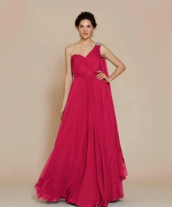 J'Adore Dresses - J2042 Embellished One Shoulder Ruched Chiffon A-line Dress