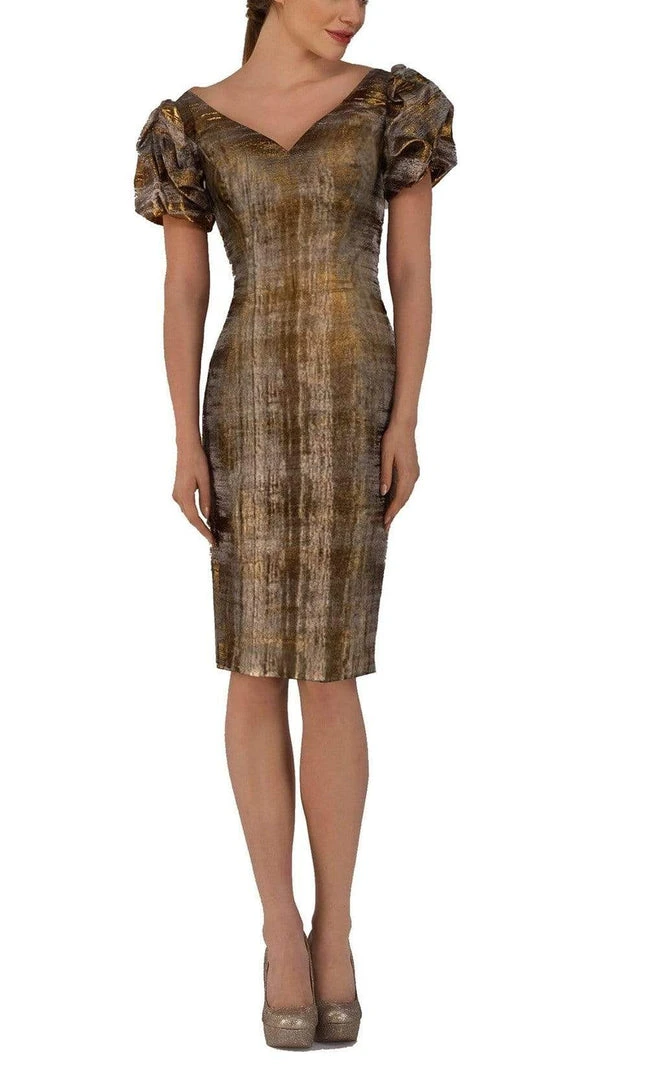 Janique - 1194 Knee Length Puff Sleeve Sheath Dress Cocktail Dresses 3 Janique - 1194 Knee Length Puff Sleeve Sheath Dress Cocktail Dresses