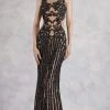 Formal Gowns Janique - 17007 Sparkly Nude Illusion Evening Gown In Black 2 Formal Gowns Janique - 17007 Sparkly Nude Illusion Evening Gown In Black