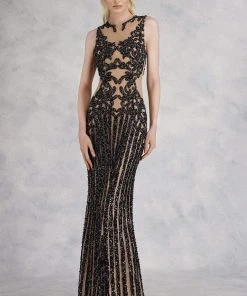 Formal Gowns Janique - 17007 Sparkly Nude Illusion Evening Gown