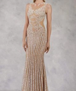 Formal Gowns Janique - 17007 Sparkly Nude Illusion Evening Gown 8 Formal Gowns Janique - 17007 Sparkly Nude Illusion Evening Gown