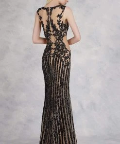 Formal Gowns Janique - 17007 Sparkly Nude Illusion Evening Gown