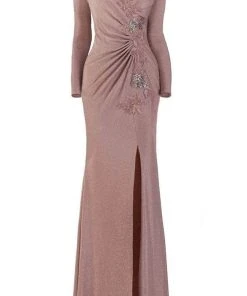 Janique - 2039 Embroidered Long Sleeve V-neck Sheath Gown Formal Gowns 8 Janique - 2039 Embroidered Long Sleeve V-neck Sheath Gown Formal Gowns