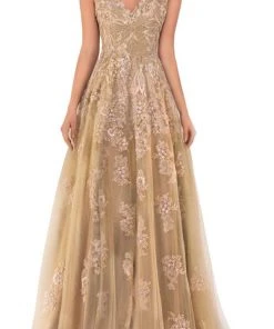 Janique - 71221 Embellished V Neck A-Line Dress