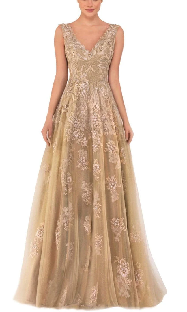 Janique - 71221 Embellished V Neck A-Line Dress 3 Janique - 71221 Embellished V Neck A-Line Dress