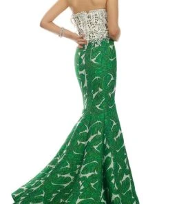 Janique - Embellished Lace Printed Mermaid Evening Gown W1717 Formal Gowns 5 Janique - Embellished Lace Printed Mermaid Evening Gown W1717 Formal Gowns